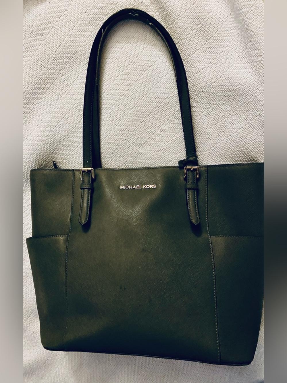 Michael Kors Dark Green Saffiano Leather Tote with Gold Logo